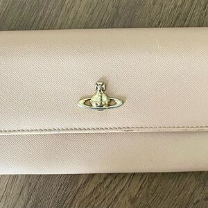 Vivienne Westwood light pink Leather Long Wallet with green/pink linning